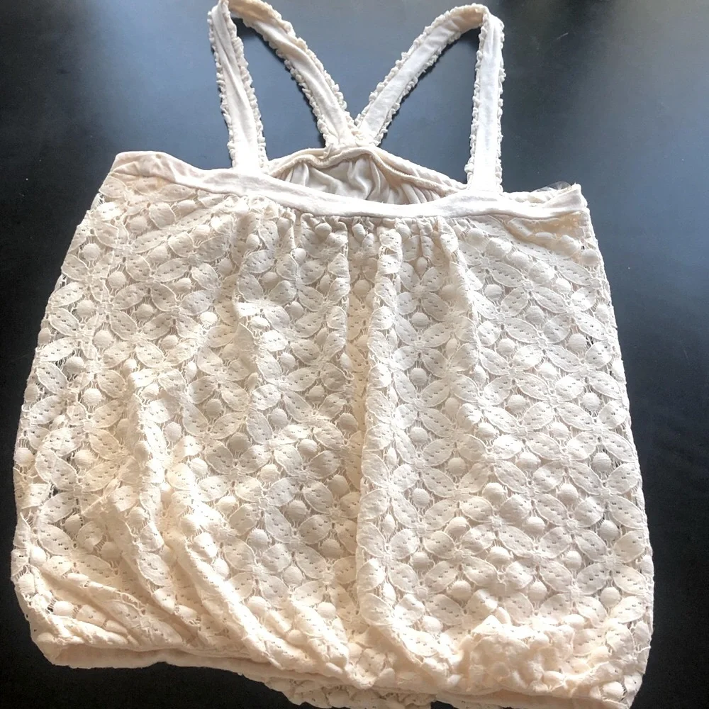 Anthro Ella Moss Cream Eyelet Floral Lace top